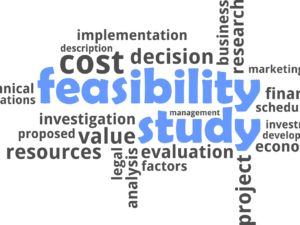 A word cloud of feasibility study related items