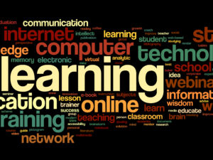 E-learning concept in word tag cloud on black
